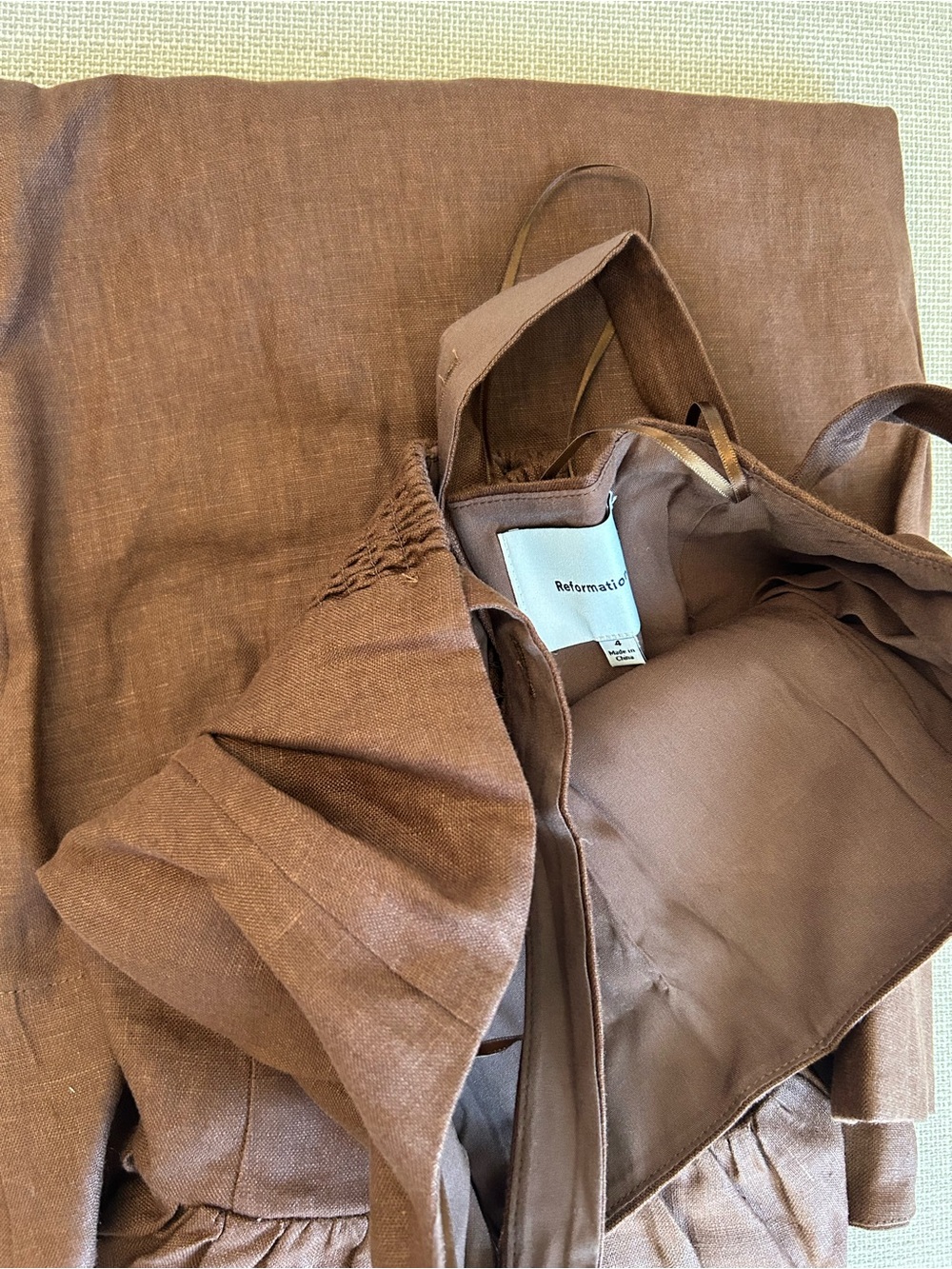 Reformation Janu Linen Midi Dress - Chocolate Cake Cafe Brown Classic - Picture 6 of 9